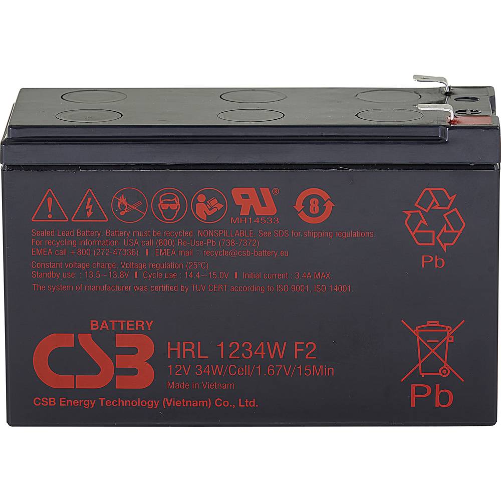CSB Battery HRL 1234W high-rate longlife HRL1234WF2-FR olověný akumulátor 12 V 8.5 Ah olověný se skelným rounem (š x v x