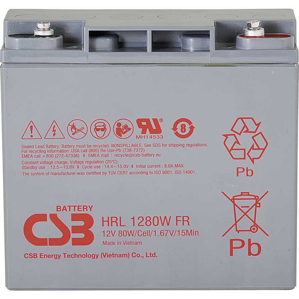 CSB Battery HRL 1280W high-rate longlife HRL1280W-FR olověný akumulátor 12 V 20 Ah olověný se skelným rounem (š x v x h)