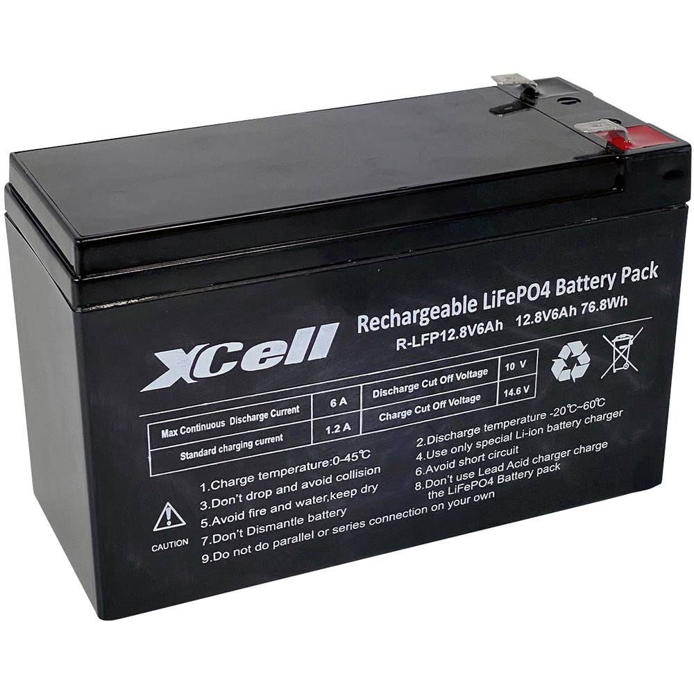 XCell 12.8-6 speciální akumulátor Li-Fe-Pol blok plochá zástrčka LiFePO4 12.8 V 6000 mAh