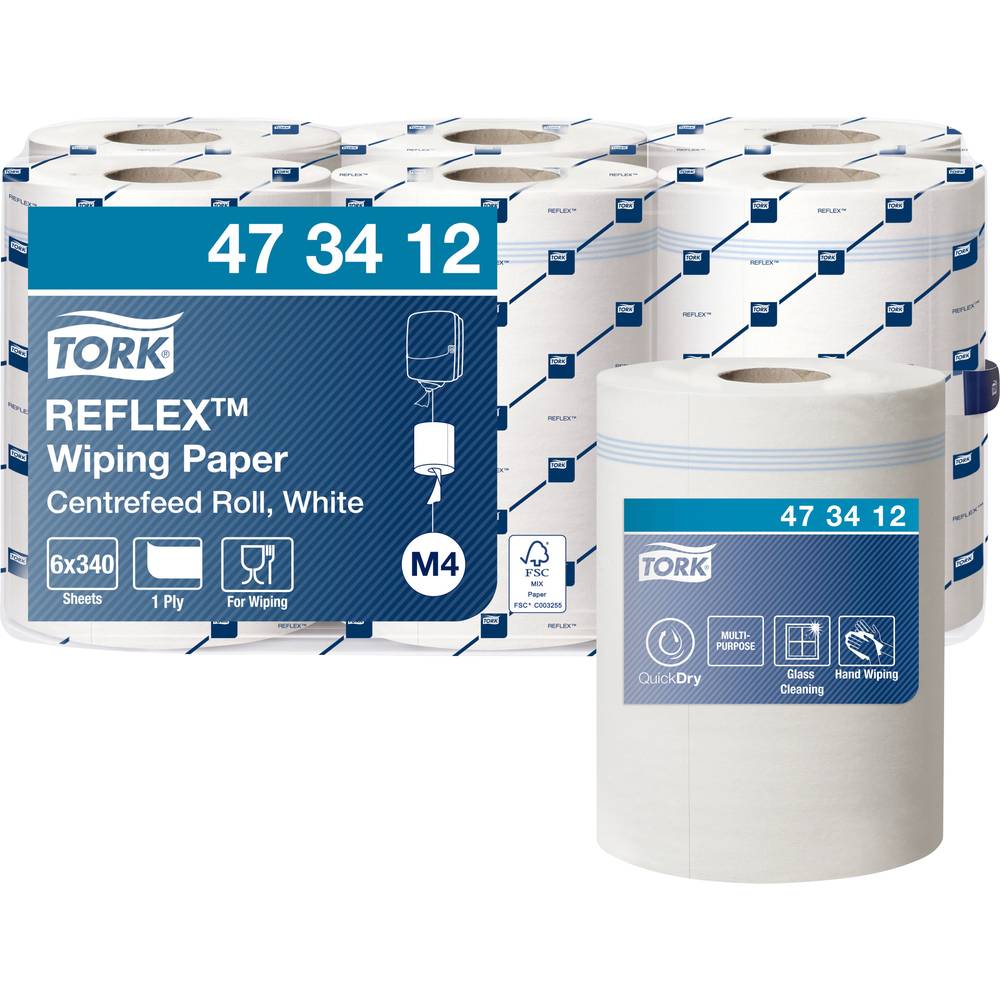 TORK Víceúčelové papírové utěrky Tork Reflex System pro vnitřní odrolování M4, prémiová kvalita, 1vrstvé, bílá, 6 x 113,