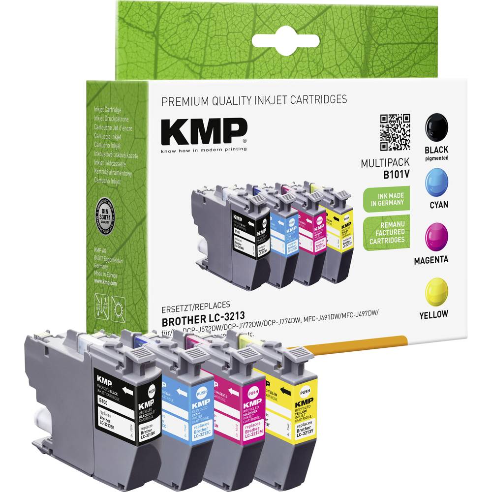 KMP Ink náhradní Brother LC-3213BK, LC-3213C, LC-3213M, LC-3213Y kompatibilní kombinované balení černá, azurová, purpuro