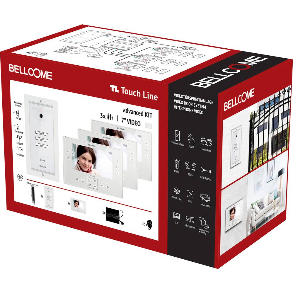 Bellcome Advanced 7 Video-Kit 3 Familie domovní video telefon kabelový kompletní sada 20dílná bílá