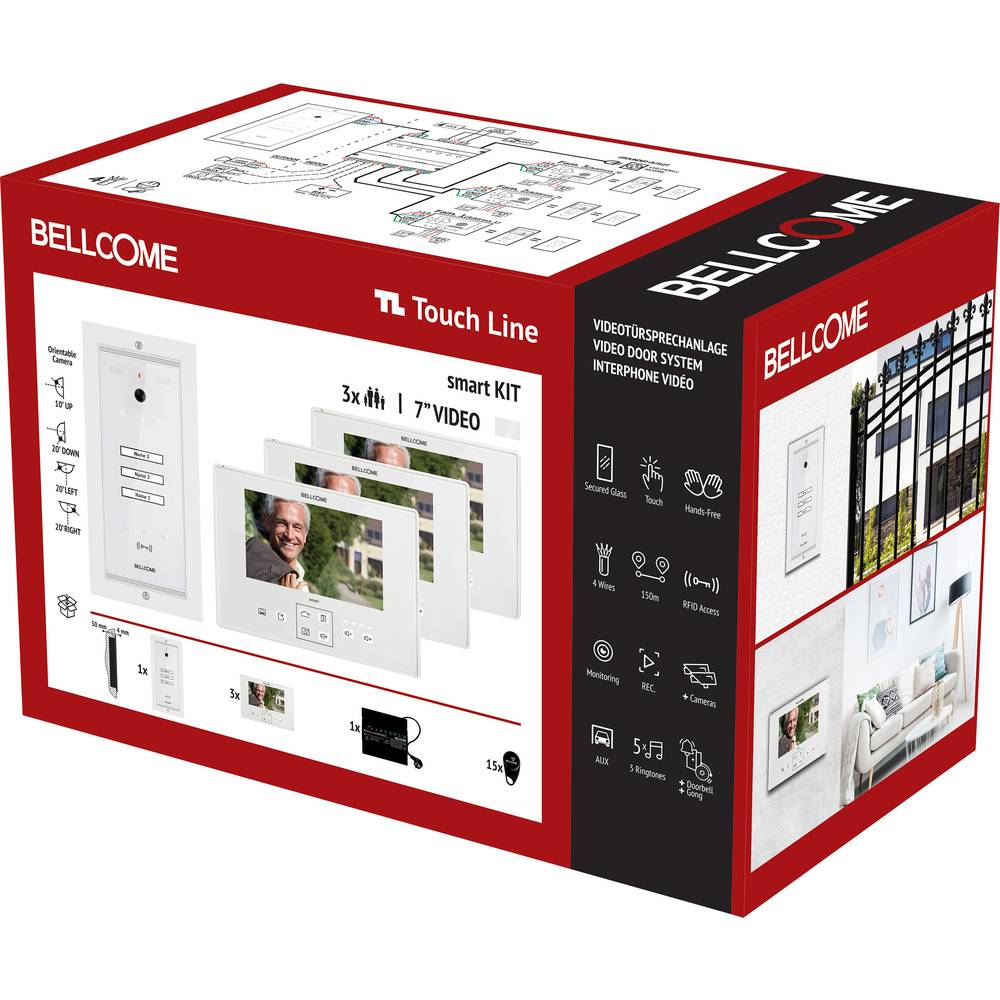 Bellcome Smart 7" Video-Kit 3 Familie domovní video telefon kabelový kompletní sada 20dílná bílá