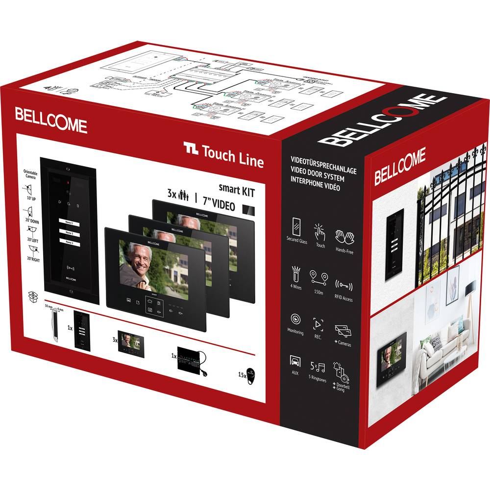 Bellcome Smart 7" Video-Kit 3 Familie domovní video telefon kabelový kompletní sada 20dílná černá