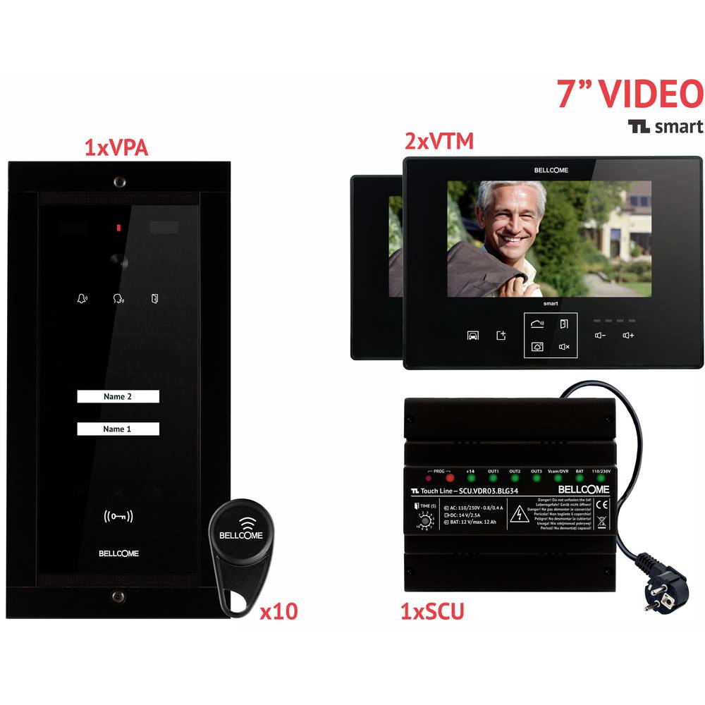 Bellcome Smart 7" Video-Kit 2 Familie domovní video telefon kabelový kompletní sada 14dílná černá