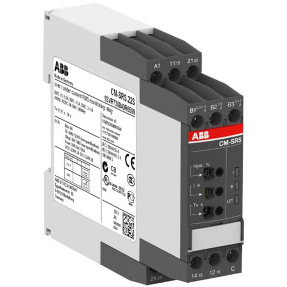 ABB CM-SRS.21P Monitorovací proudové relé, 2 přepínací kontakty, B-C=24 mA-1A RMS, 220-240 v AC/DC