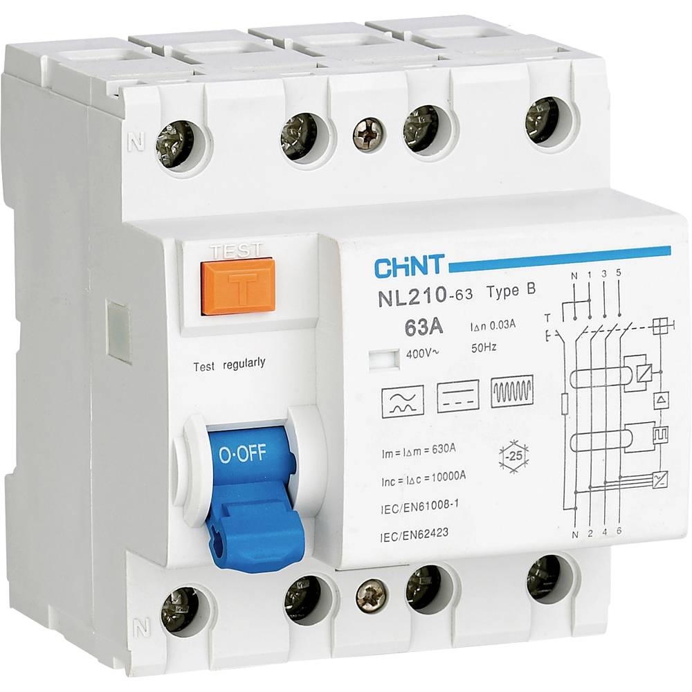 Chint 782001 ochranný proudový spínač zbytkový proudový chránič B/10 kA 3pólový 40 A 0.03 A