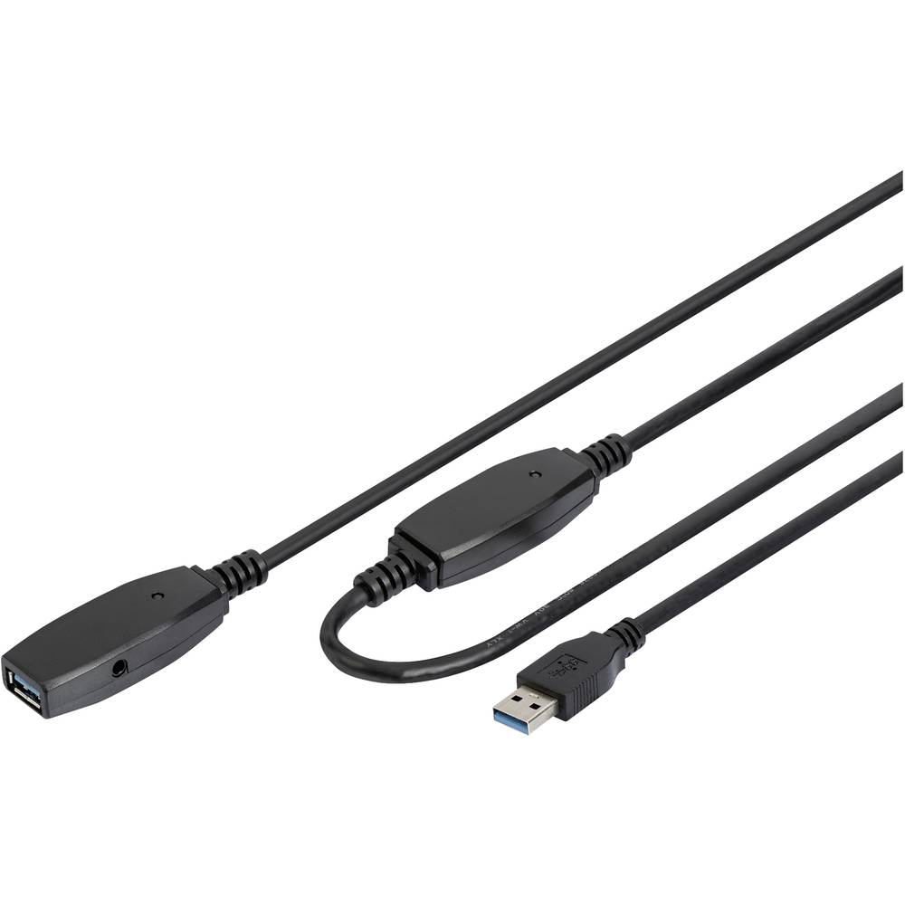 Digitus USB kabel USB 3.2 Gen1 (USB 3.0 / USB 3.1 Gen1) USB-A zástrčka, USB-A zásuvka 20.00 m černá stíněný, dvoužilový