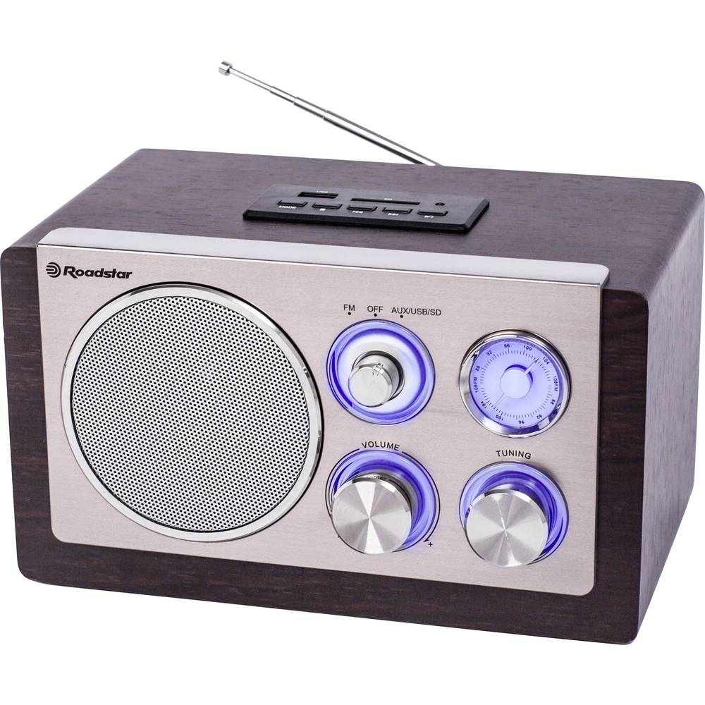 Roadstar HRA-1345N kuchyňské rádio FM, AM SD, AUX, USB dřevo, stříbrná