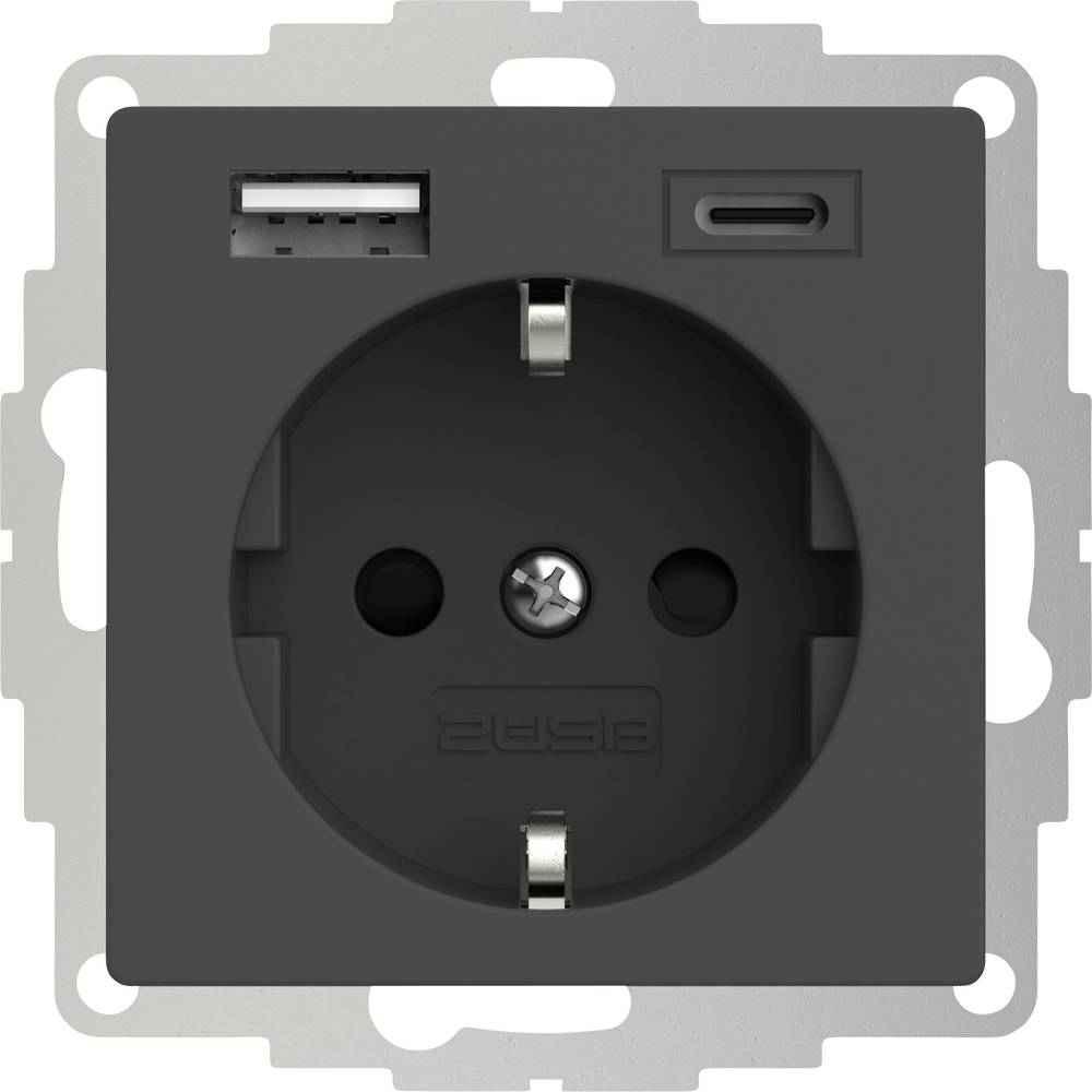 2USB 2U-449542 zásuvka s ochranným kontaktem s nabíjením přes USB, dětská ochrana, VDE IP20 antracitová