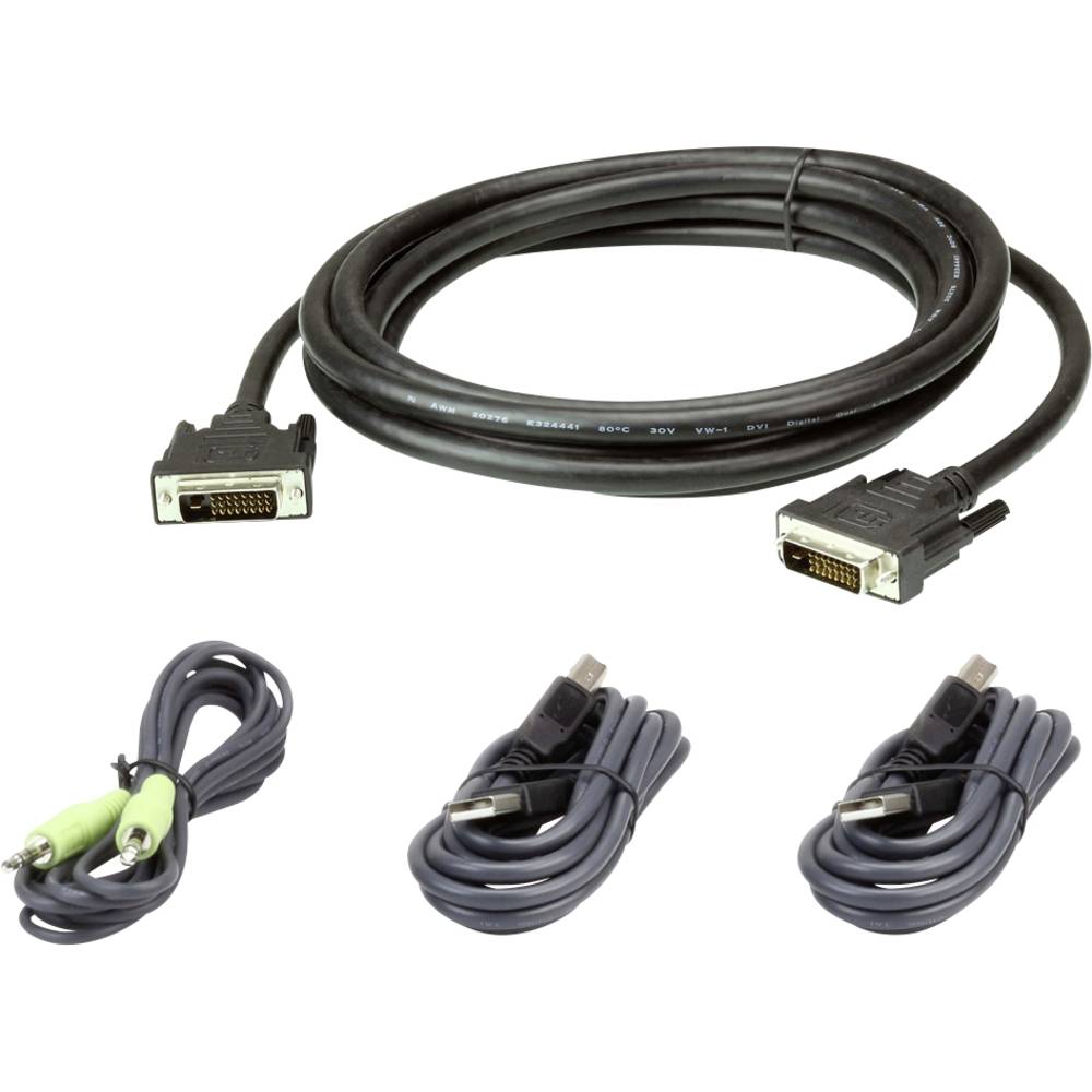 ATEN KVM kabel [1x DVI-D zástrčka , USB 2.0 zástrčka A, jack zástrčka 3,5 mm - 1x DVI-D zástrčka , USB 2.0 zásuvka A, ja