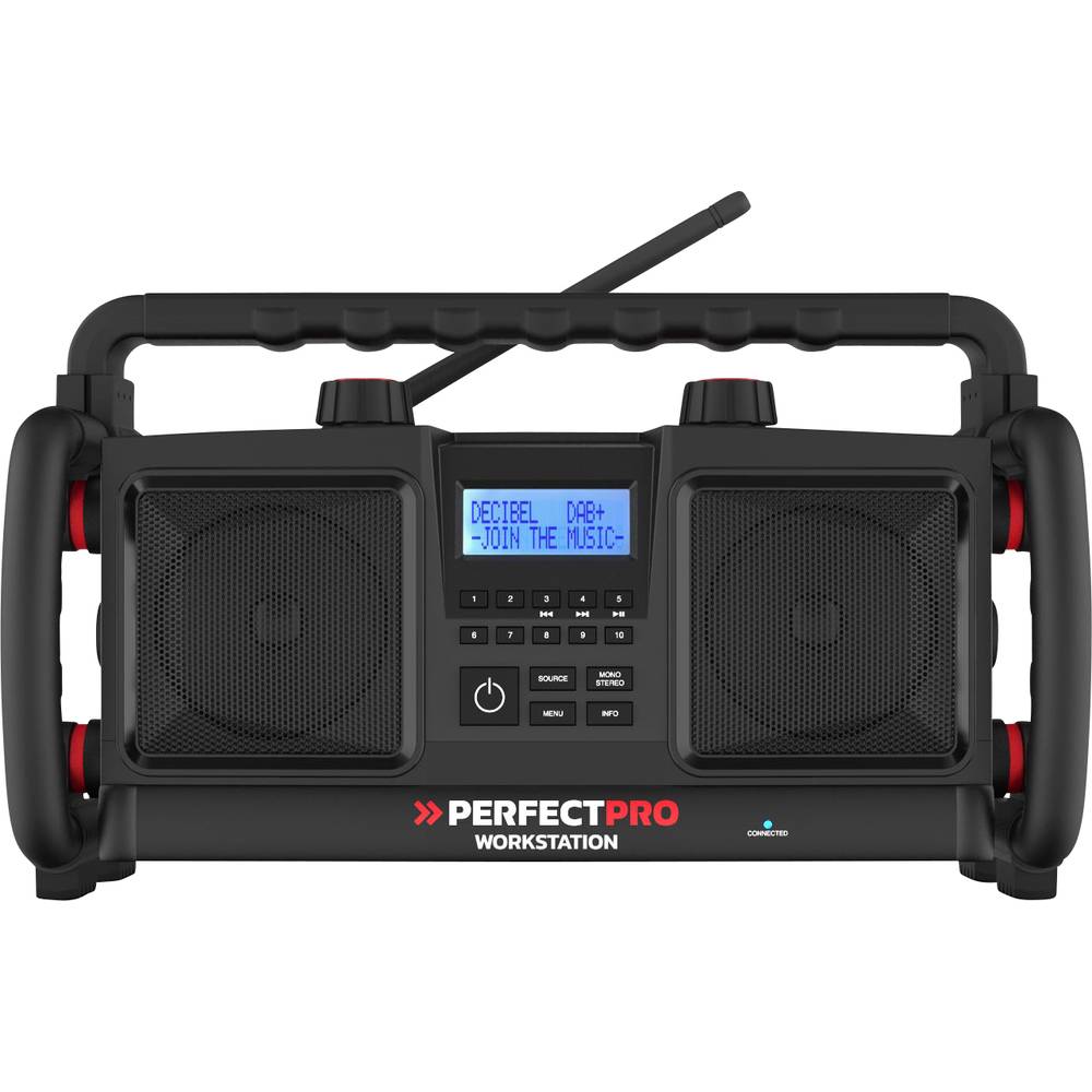 PerfectPro WORKSTATION odolné rádio FM, DAB+ Bluetooth, AUX s USB nabíječkou, hlasitý odposlech, včetně mikrofonu, voděo