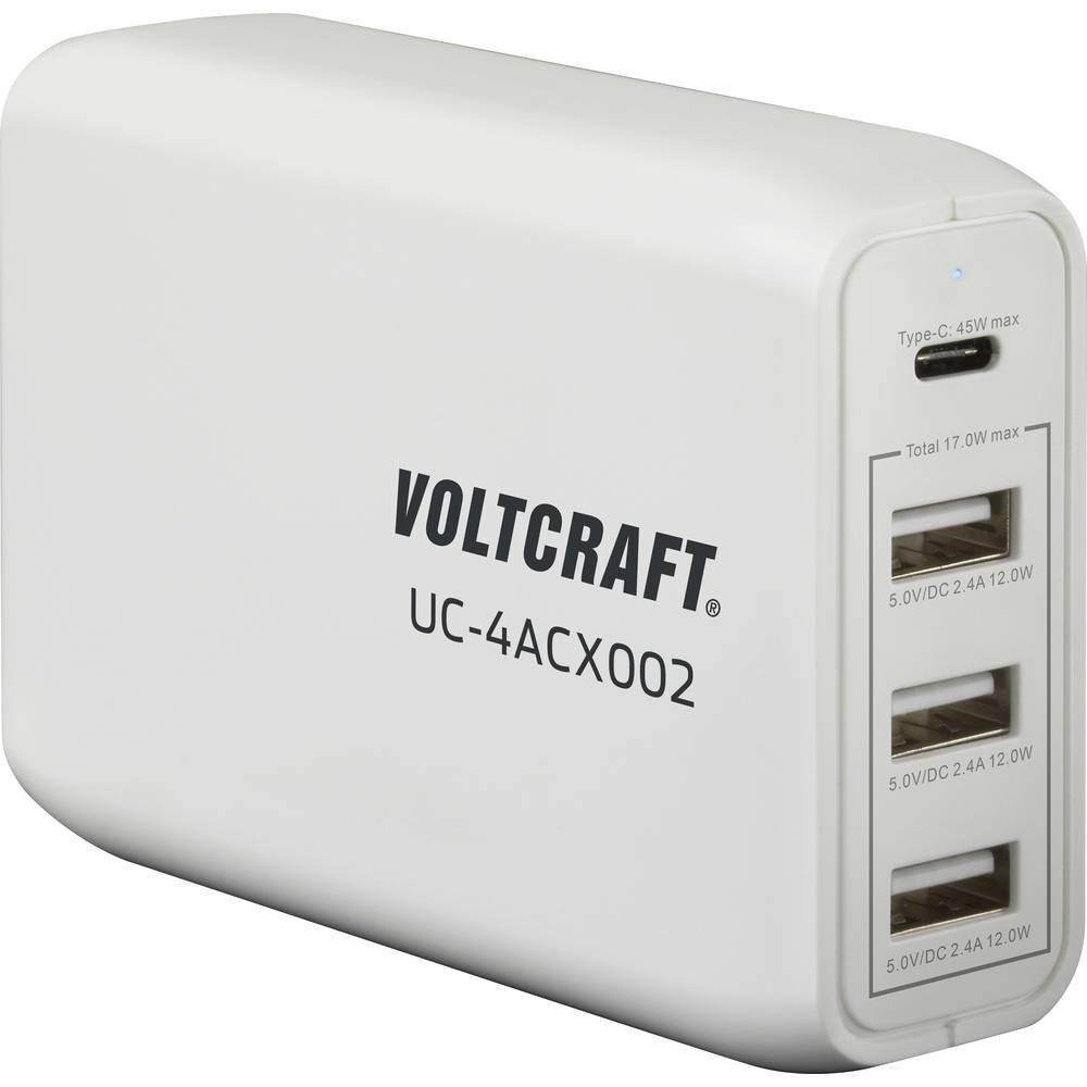 VOLTCRAFT UC-4ACX002 USB nabíječka 62 W do zásuvky (230 V) Výstupní proud (max.) 3400 mA Počet výstupů: 4 x USB, USB-C®