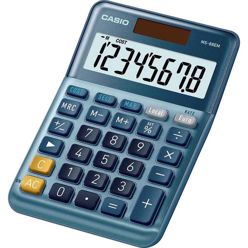 Casio MS-88EM stolní kalkulačka modrá Displej (počet míst): 8 solární napájení (d x š) 101 mm x 149 mm