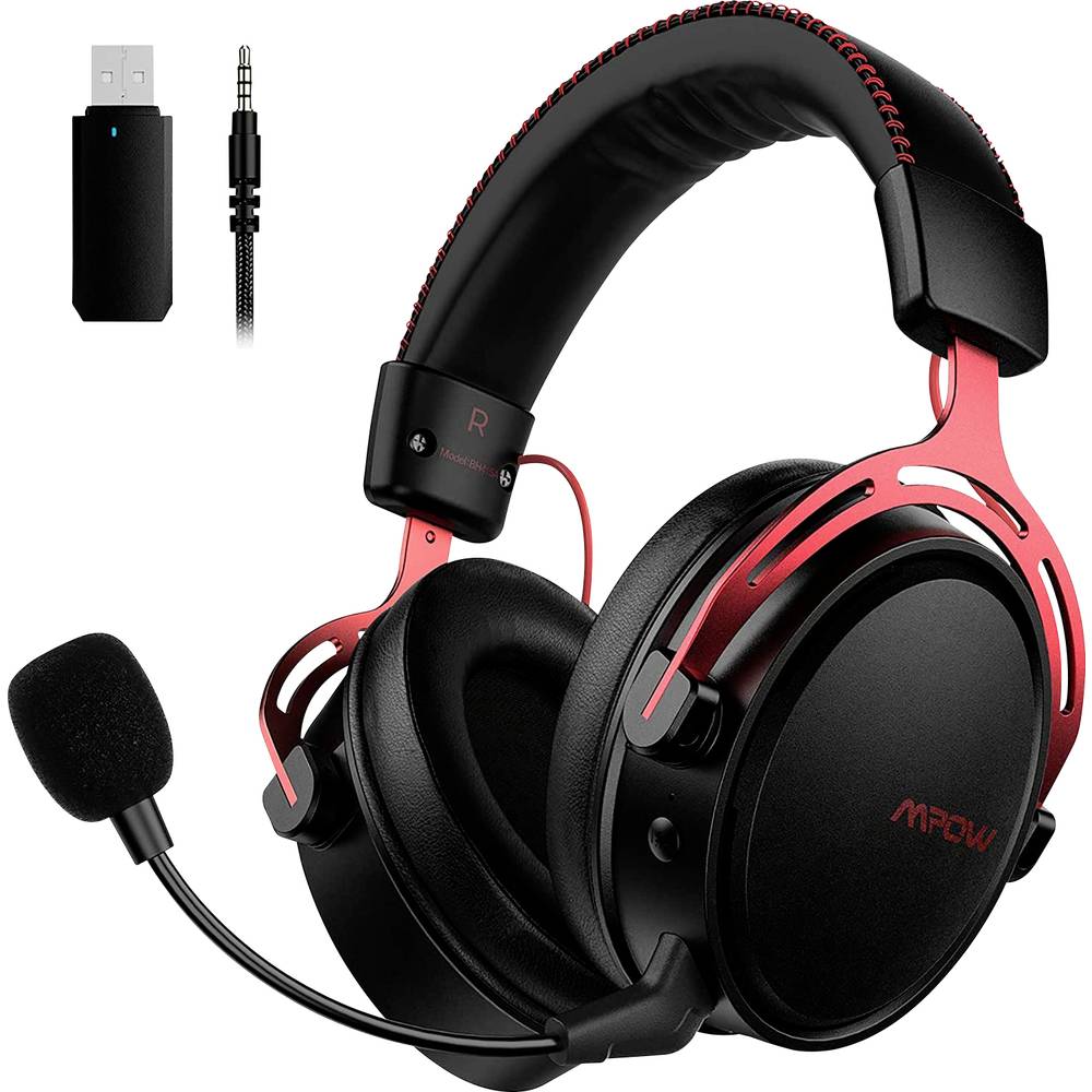 Mipow Mpow Gaming Sluchátka Over Ear bezdrátová, kabelová stereo černá, červená Redukce šumu mikrofonu Vypnutí zvuku mik