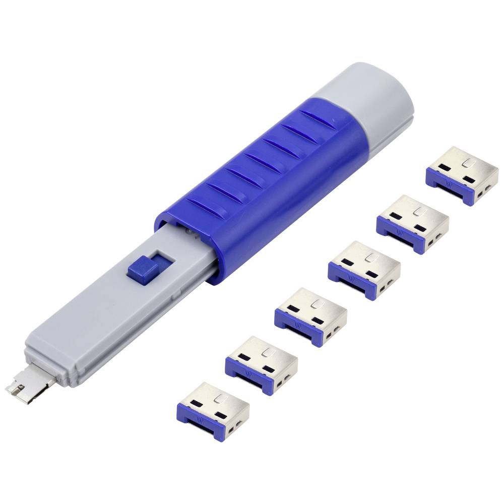 Renkforce zámek portu USB RF-4714586 sada 6 ks stříbrná, modrá vč. 1 klíče RF-4714586