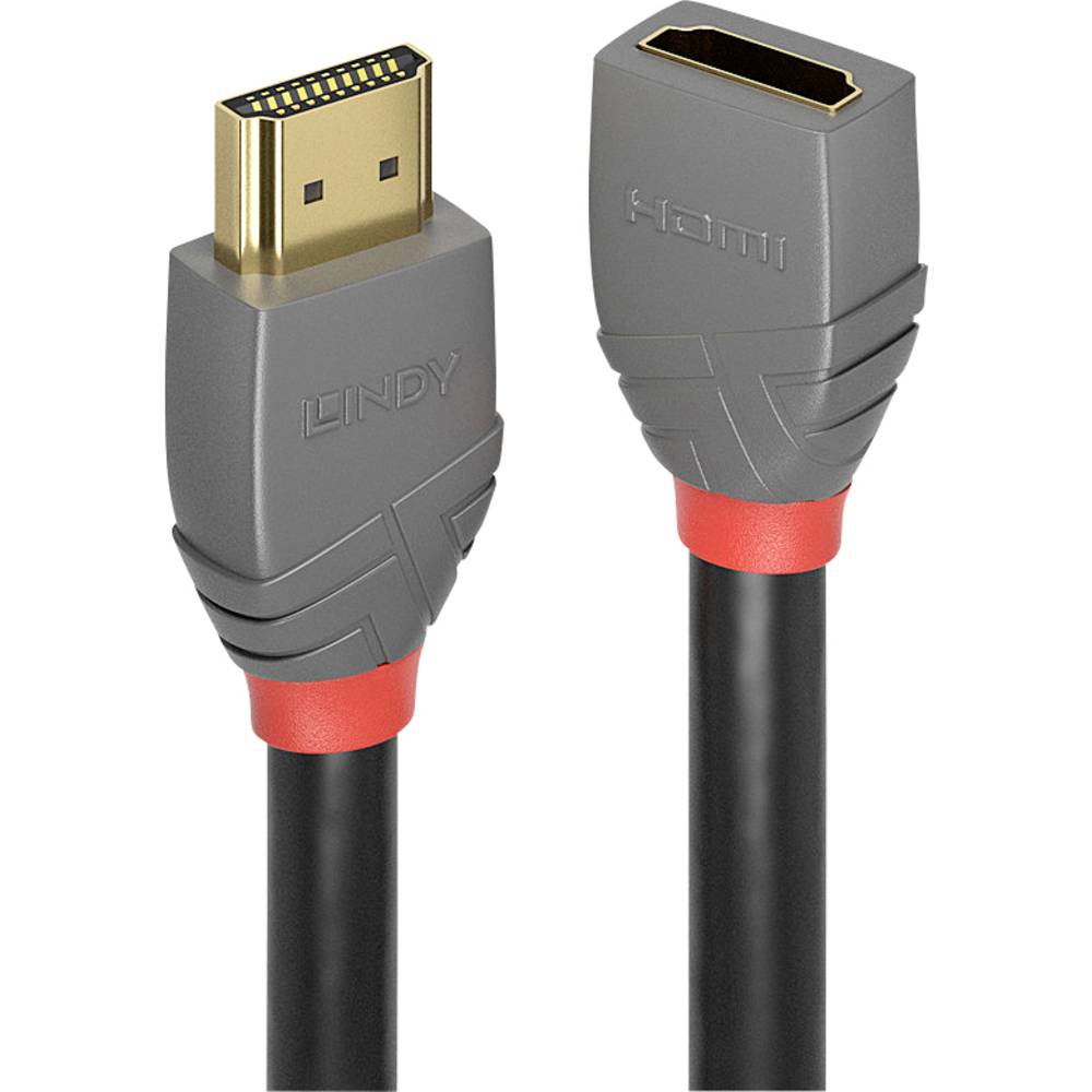 LINDY HDMI prodlužovací kabel Zástrčka HDMI-A, Zásuvka HDMI-A 0.50 m antracitová, černá, červená 36475 pozlacené kontakt