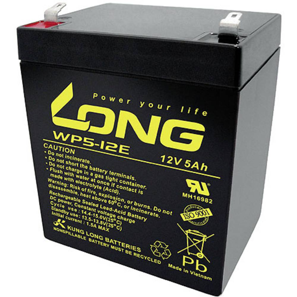 Long WP5-12E WP5-12E olověný akumulátor 12 V 5 Ah olověný se skelným rounem (š x v x h) 90 x 107 x 70 mm plochý konektor