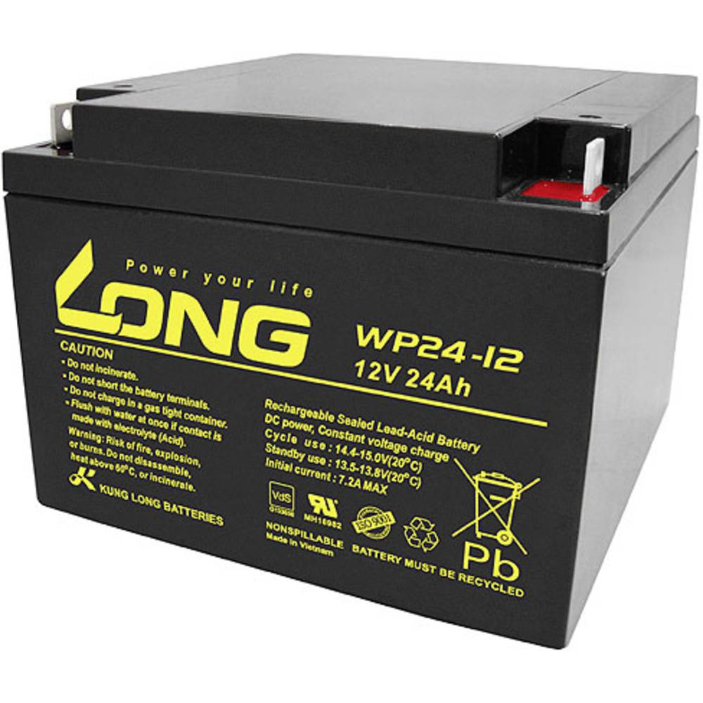 Long WP24-12 WP24-12 olověný akumulátor 12 V 24 Ah olověný se skelným rounem (š x v x h) 166 x 125 x 175 mm šroubované M