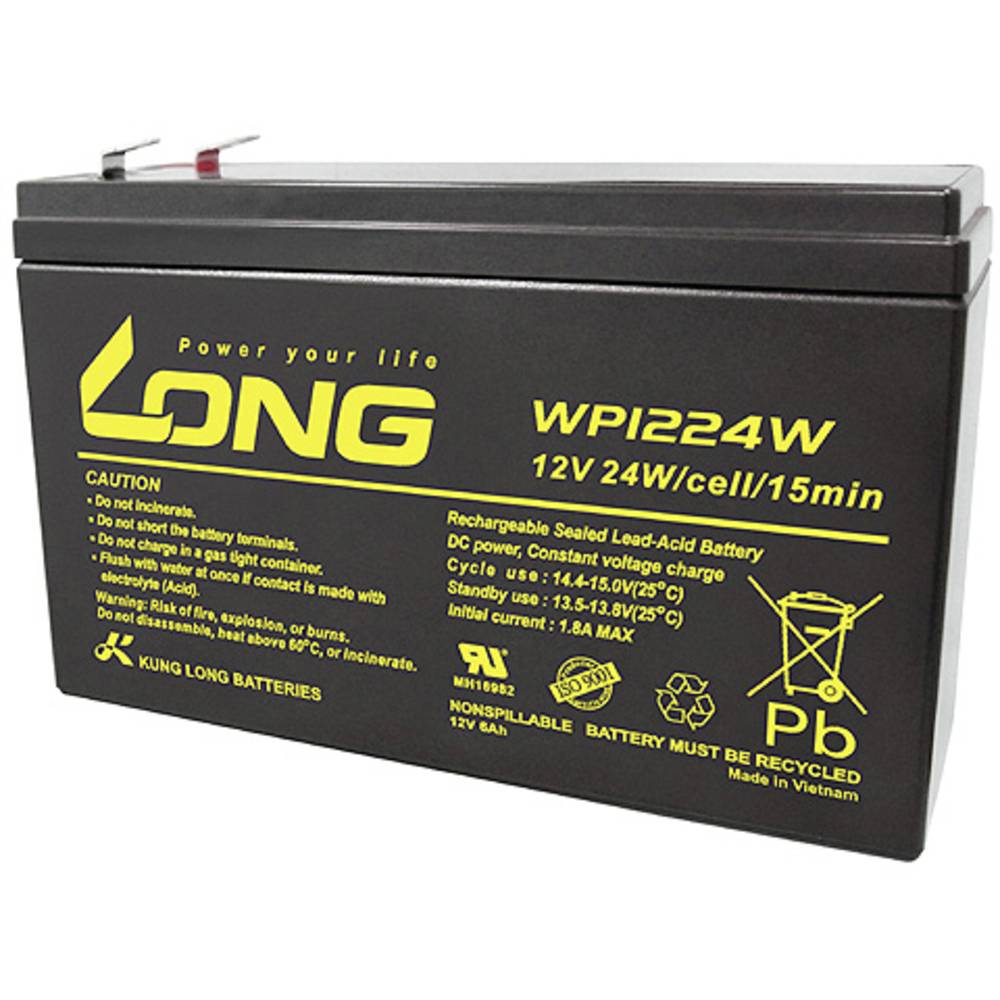 Long WP1224W WP1224W olověný akumulátor 12 V 6 Ah olověný se skelným rounem (š x v x h) 151 x 101 x 51 mm plochý konekto