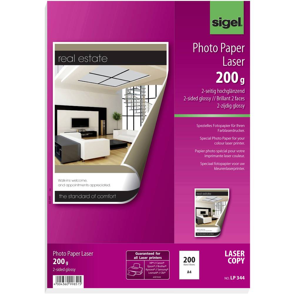 Sigel LP344 LP344 fotografický papír A4 200 g/m² 200 listů oboustranně potisknutelný, vysoce lesklý, optimalizovaný pro