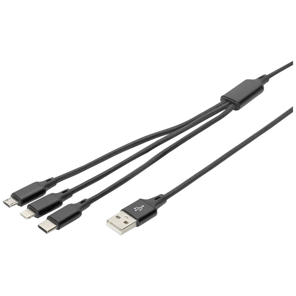 Digitus Nabíjecí kabel USB Apple Lightning konektor, USB-A zástrčka, USB-C ® zástrčka, USB Micro-B zástrčka 1.00 m černá