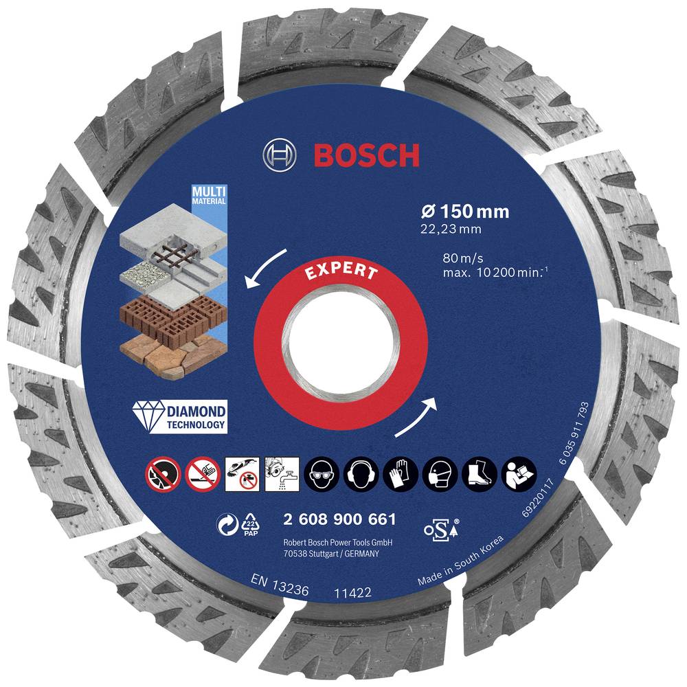 Bosch Accessories 2608900661 EXPERT MultiMaterial diamantový řezný kotouč Průměr 150 mm Ø otvoru 22.23 mm kámen, beton,