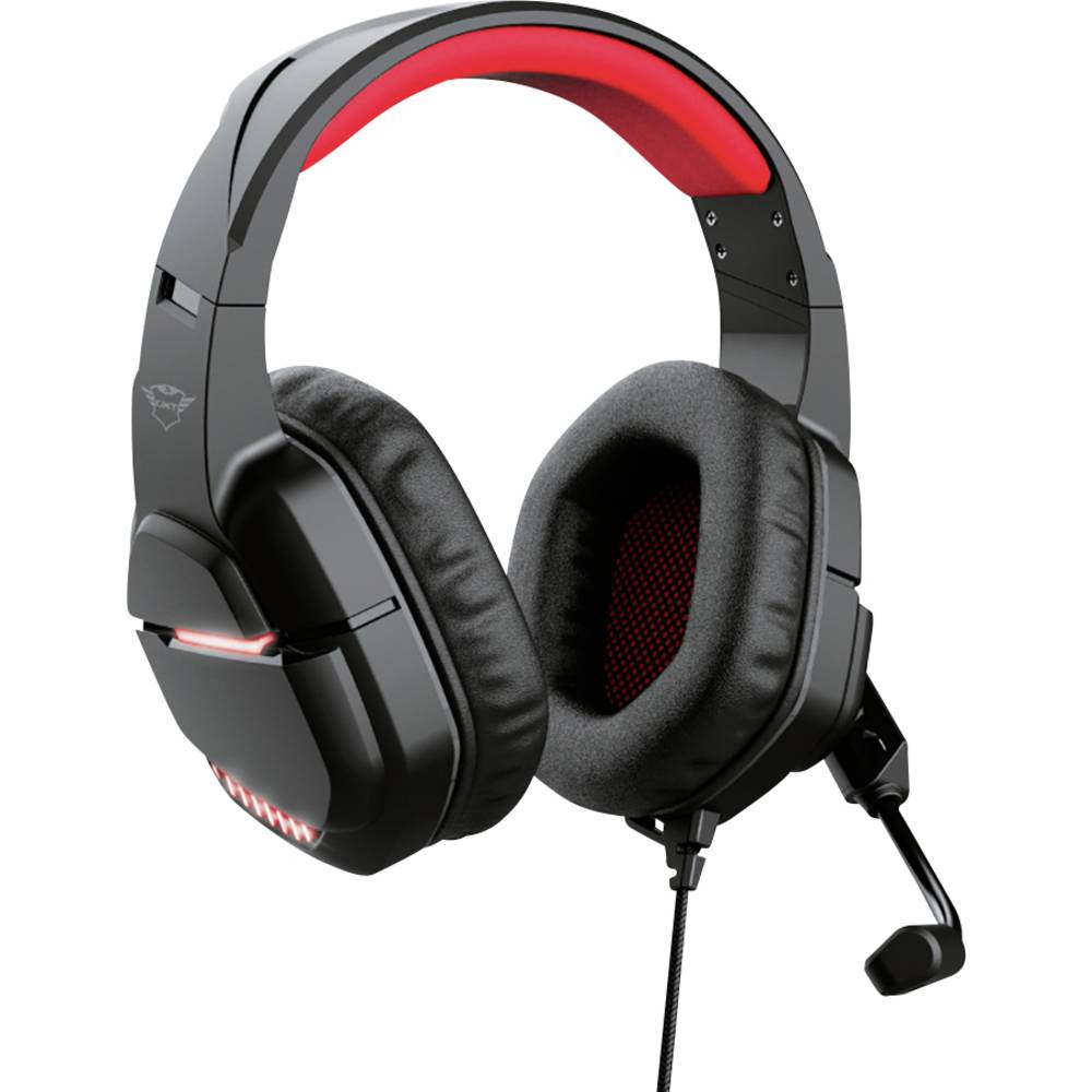 Trust GXT448 NIXXO Gaming Sluchátka Over Ear kabelová stereo černá/červená regulace hlasitosti, Vypnutí zvuku mikrofonu