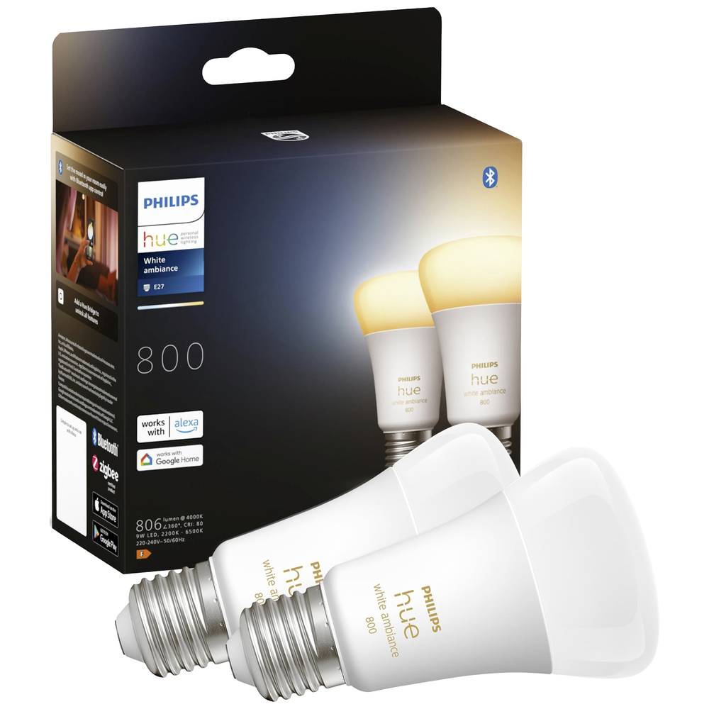 Philips Lighting Hue LED žárovka (sada 2 ks) 871951432824200 Energetická třída (EEK2021): F (A - G) Hue White Ambiance E