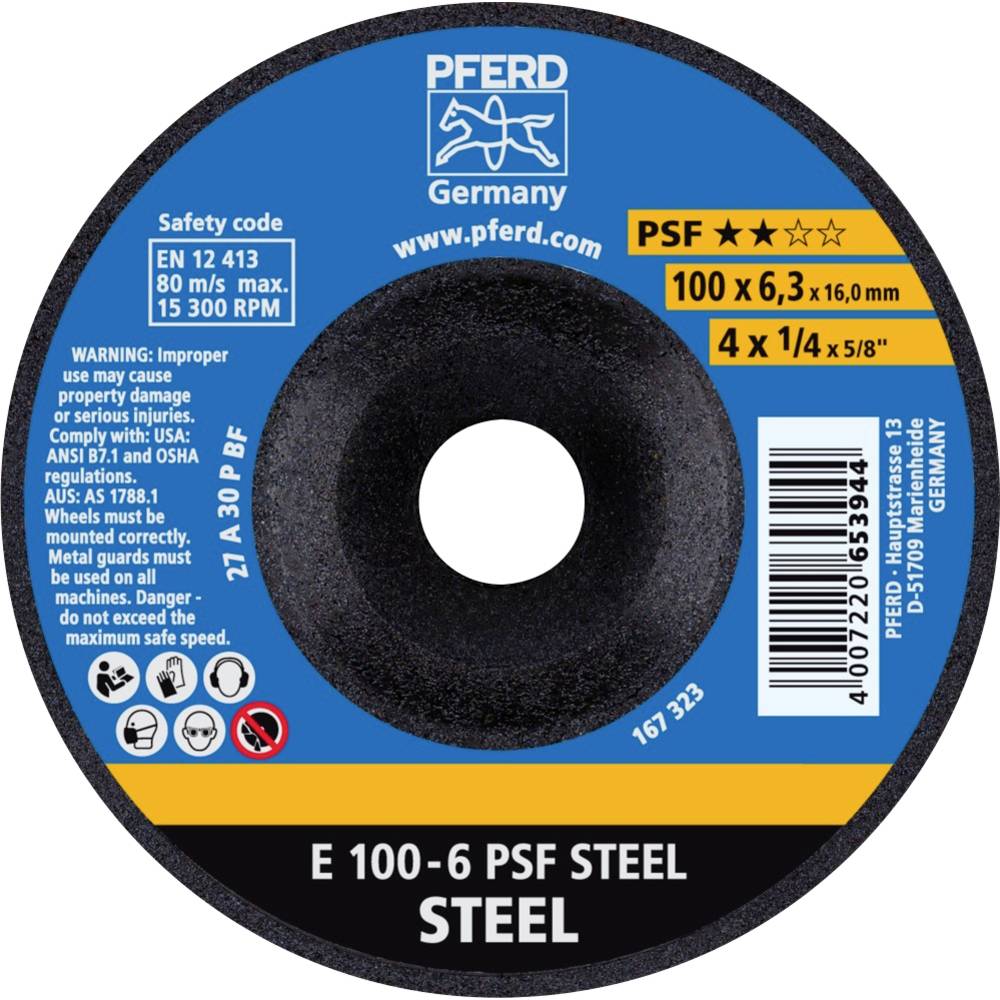 PFERD 62010634 E 100-6 PSF STEEL/16,0 brusný kotouč lomený Průměr 100 mm Ø otvoru 16 mm litina , ocel, ocelový odlitek 1