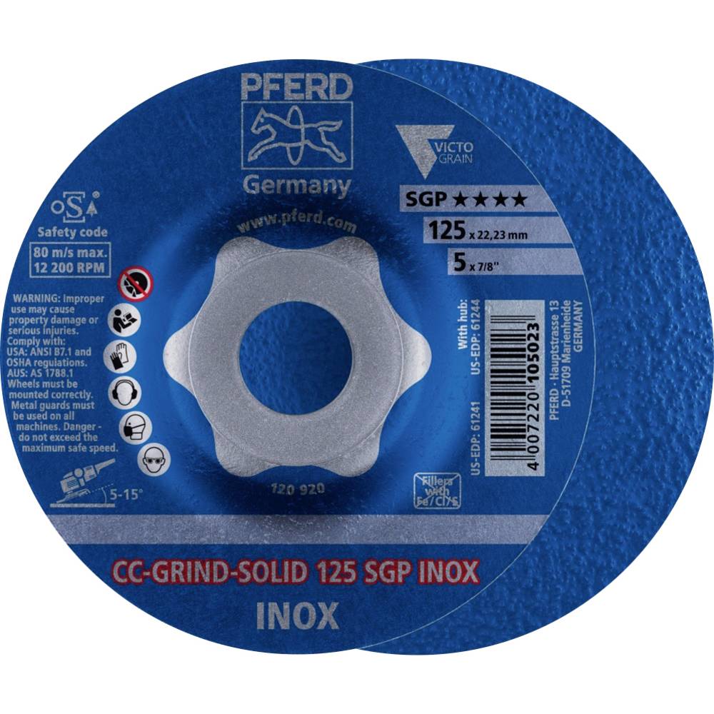 PFERD 64189125 CC-GRIND-SOLID 125 SGP INOX brusný kotouč Průměr 125 mm Ø otvoru 22.23 mm 10 ks