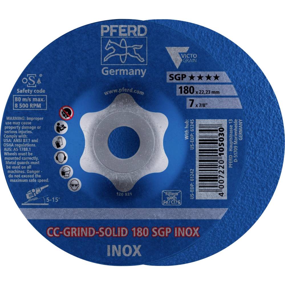 PFERD 64189180 CC-GRIND-SOLID 180 SGP INOX brusný kotouč Průměr 180 mm Ø otvoru 22.23 mm 10 ks