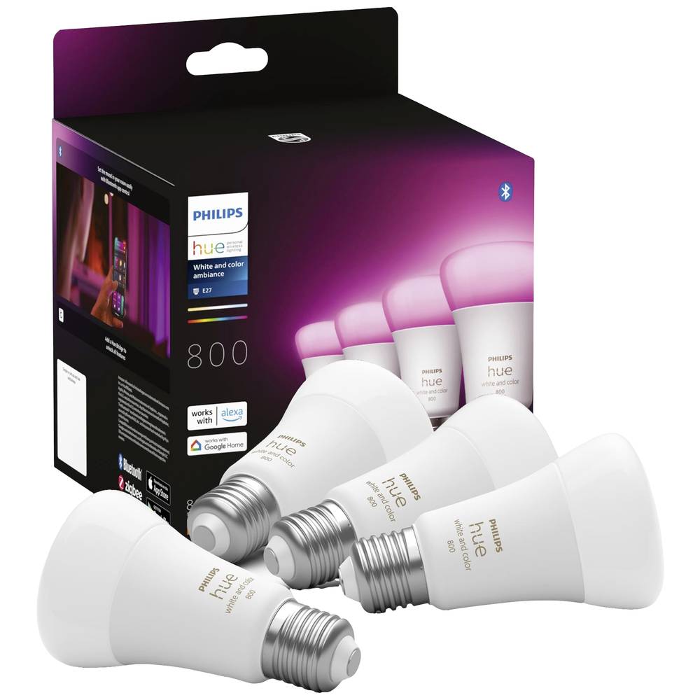 Philips Lighting Hue sada 4 LED žárovek 871951432840200 Energetická třída (EEK2021): F (A - G) Hue White & Col. Amb. E27