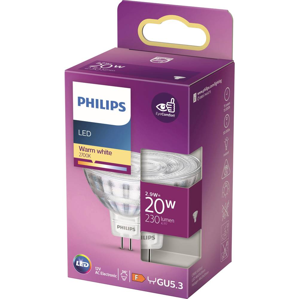 Philips Lighting 871951430760500 LED Energetická třída (EEK2021) F (A - G) GU5.3 žárovka 2.9 W = 20 W teplá bílá (Ø x d)