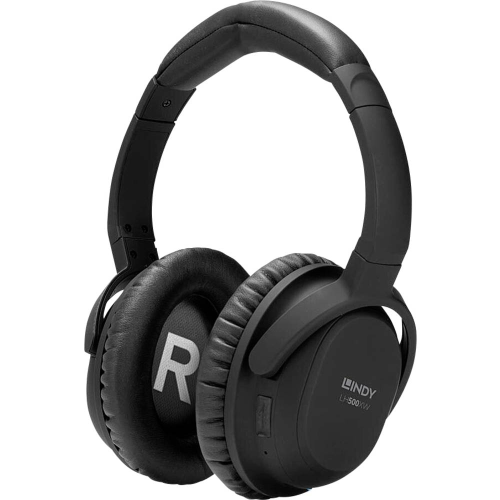 LINDY LH500XW sluchátka Over Ear Bluetooth®, kabelová černá Potlačení hluku headset, regulace hlasitosti, otočná sluchát