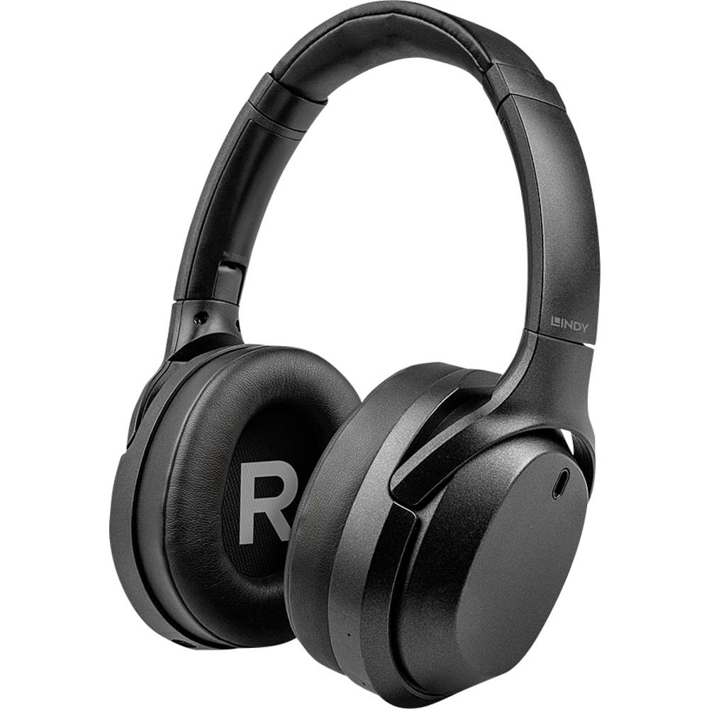 LINDY LH700XW sluchátka Over Ear Bez kabelu černá Potlačení hluku headset, regulace hlasitosti, otočná sluchátka