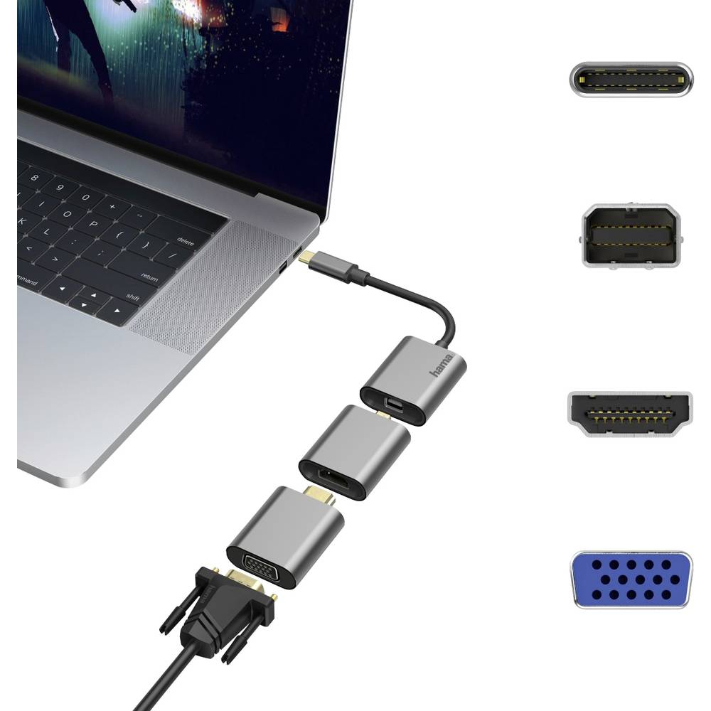 Hama 00200306 USB-C® / Mini-DisplayPort / HDMI / VGA adaptér [1x USB-C® zástrčka - 1x mini DisplaPort zásuvka, HDMI zásu