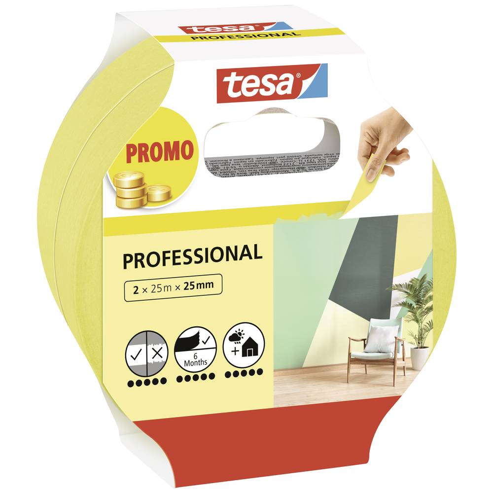 tesa Professional 56212-00000-02 malířská krycí páska žlutá (d x š) 50 m x 25 mm 2 ks