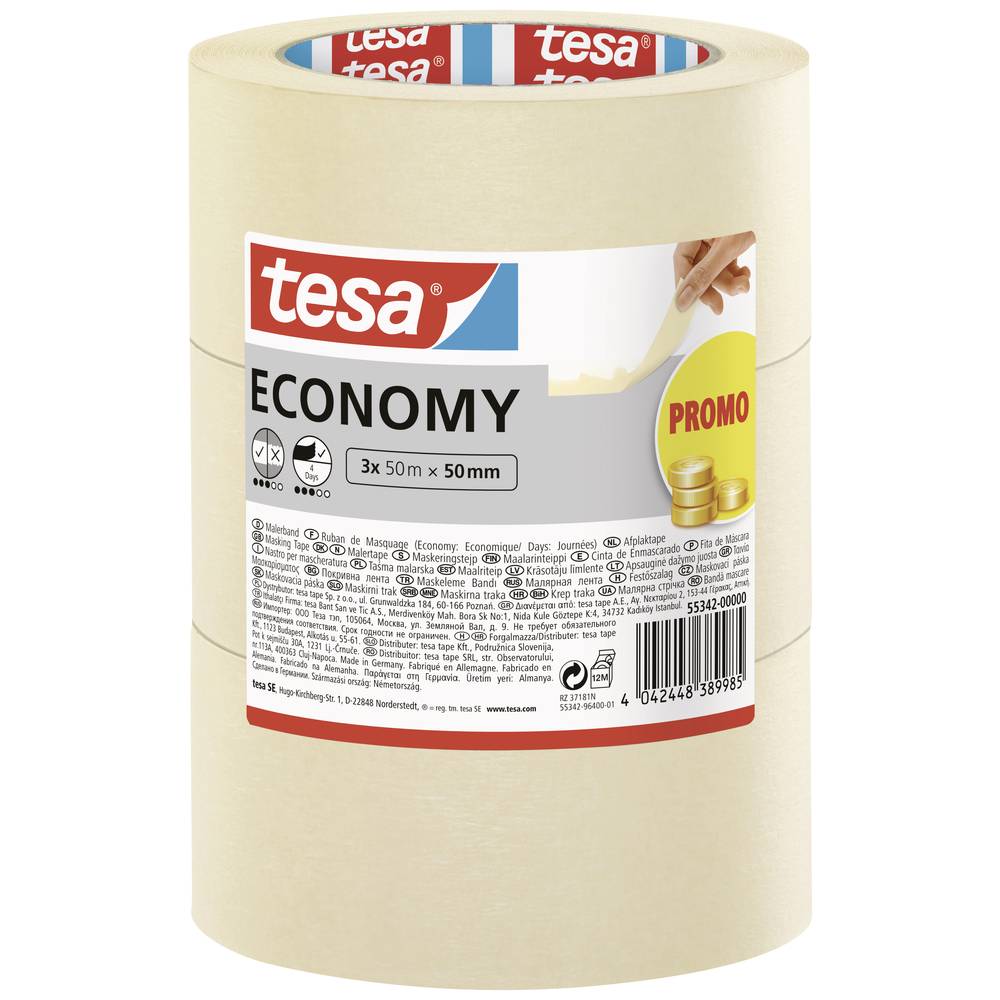 tesa Economy 55342-00000-00 malířská krycí páska bílá (d x š) 50 m x 50 mm 3 ks