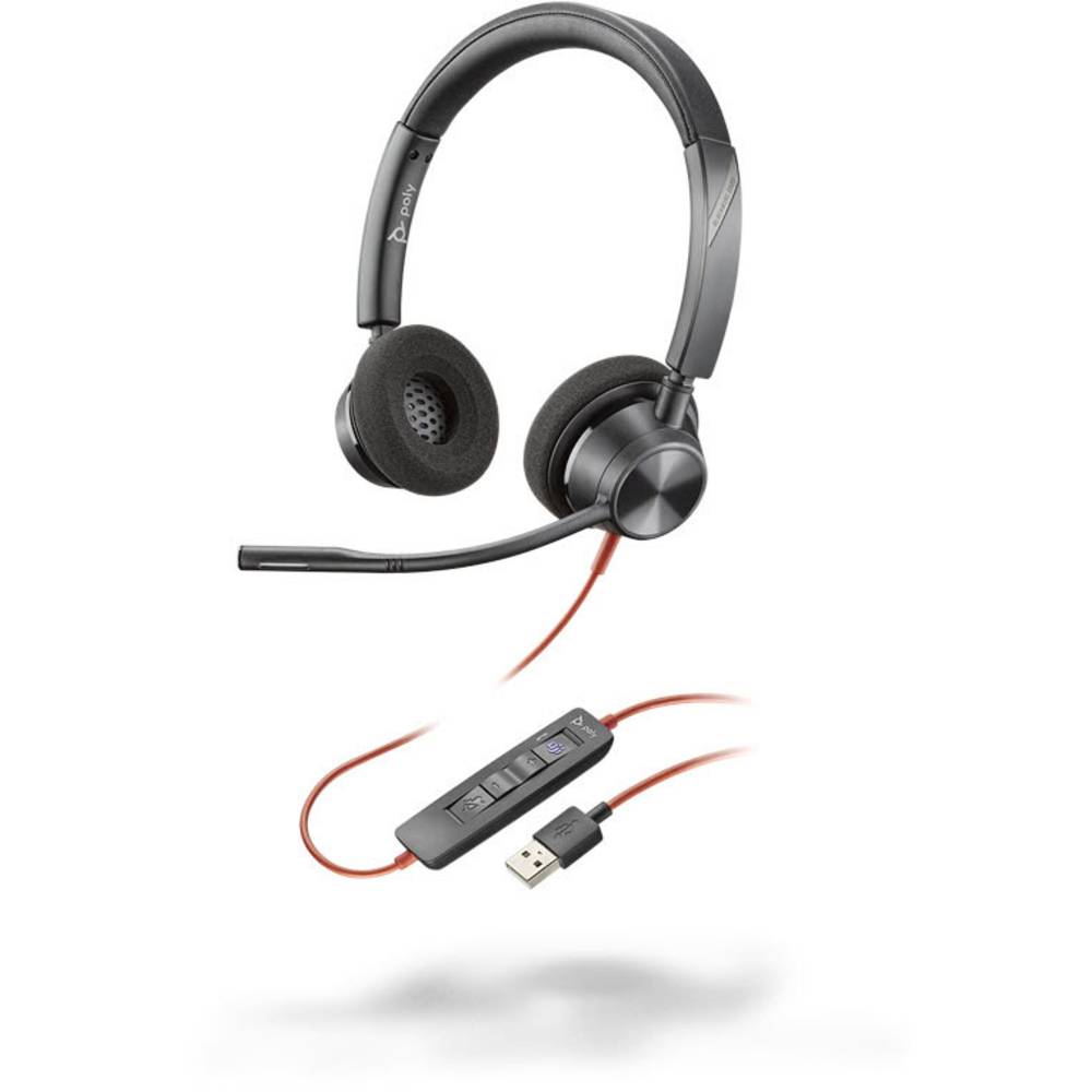 Plantronics Blackwire 3320-M telefon Sluchátka On Ear kabelová stereo černá Potlačení hluku regulace hlasitosti, Vypnutí