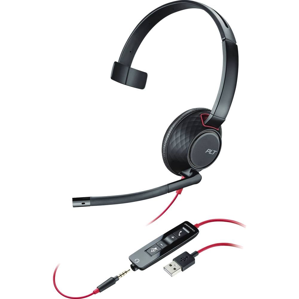 Plantronics BLACKWIRE 5210 telefon Sluchátka On Ear kabelová mono černá Redukce šumu mikrofonu, Potlačení hluku regulace