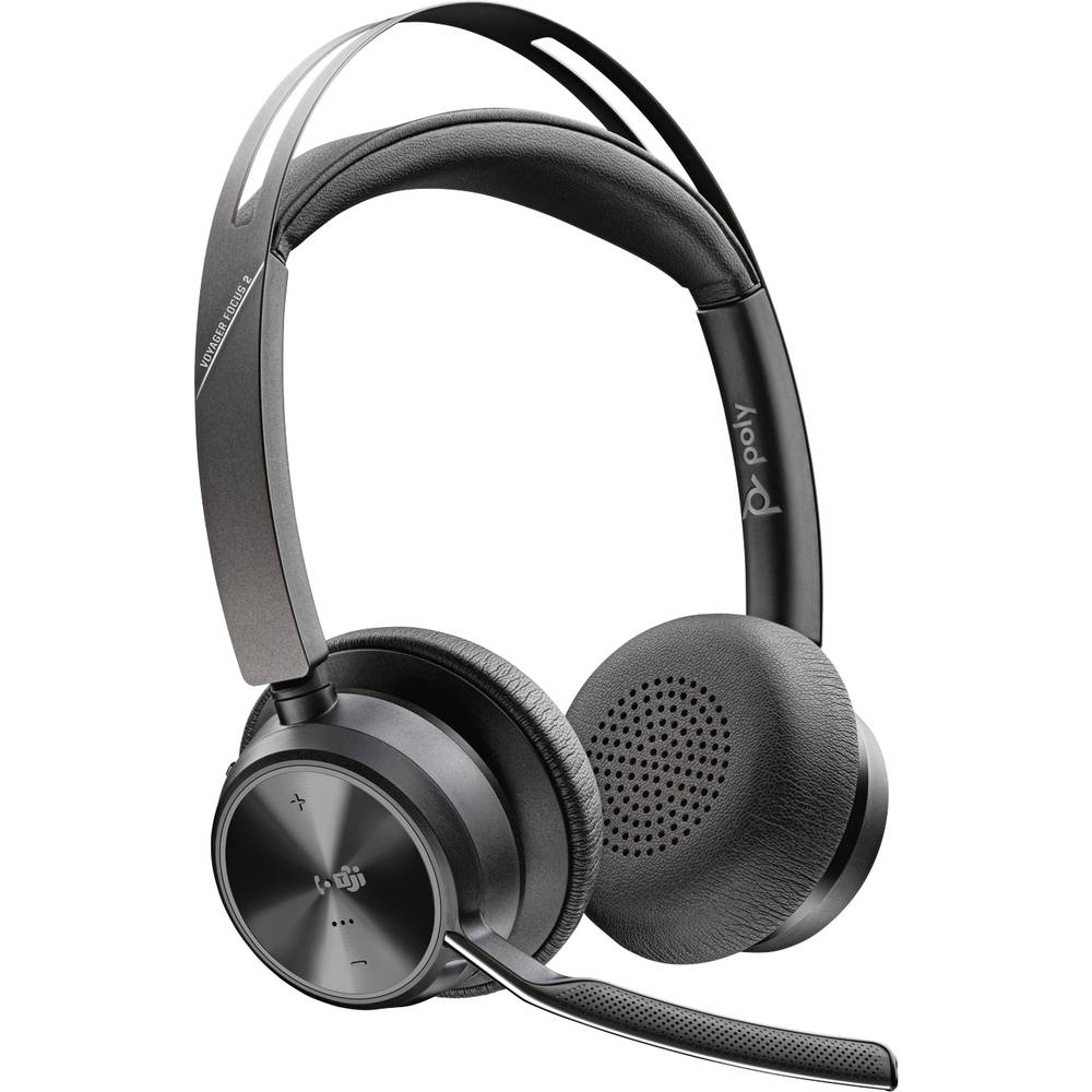 HP Poly VOYAGER FOCUS 2 telefon Sluchátka On Ear Bluetooth®, kabelová stereo černá Redukce šumu mikrofonu, Potlačení hlu