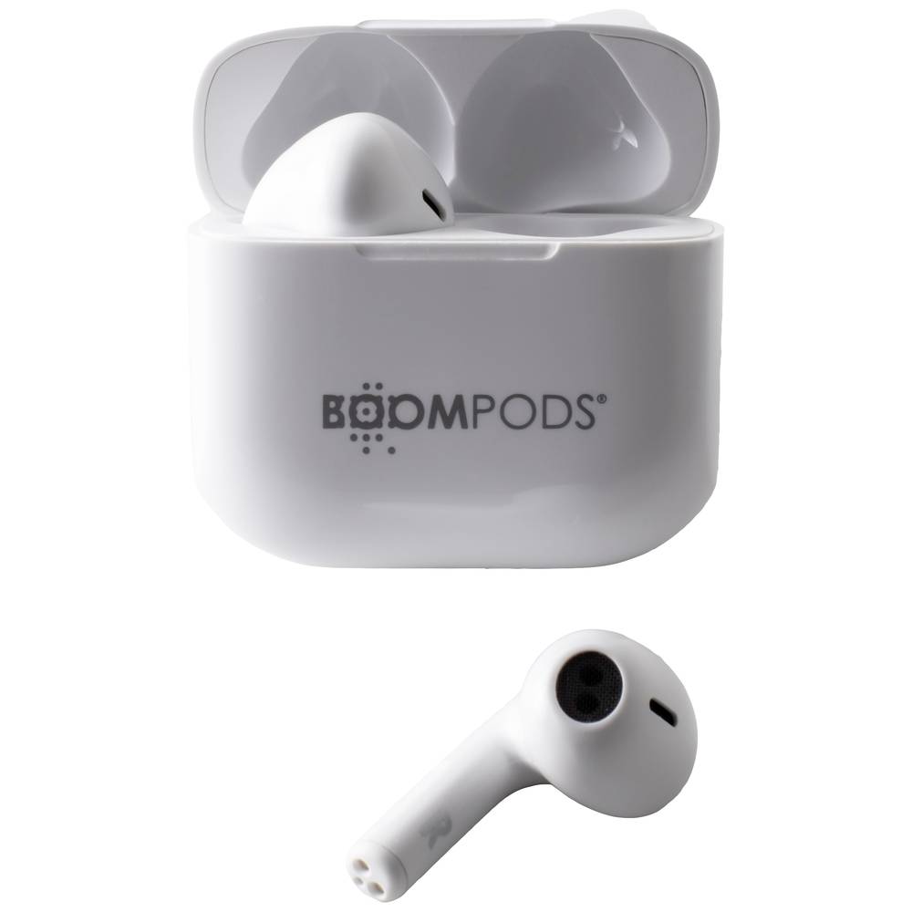 Boompods Bassline Compact špuntová sluchátka Bluetooth® bílá headset, personalizace zvuku, regulace hlasitosti, odolné v