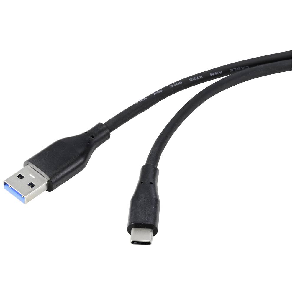 Renkforce USB kabel USB 3.2 Gen1 (USB 3.0 / USB 3.1 Gen1) USB-A zástrčka, USB-C ® zástrčka 1.00 m černá PVC plášť, flexi