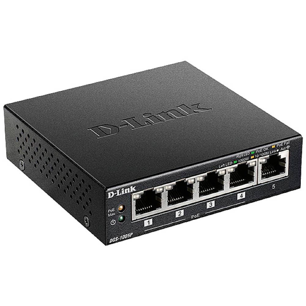D-Link DGS-1005P/E síťový switch 5 portů, 1 / 10 GBit/s