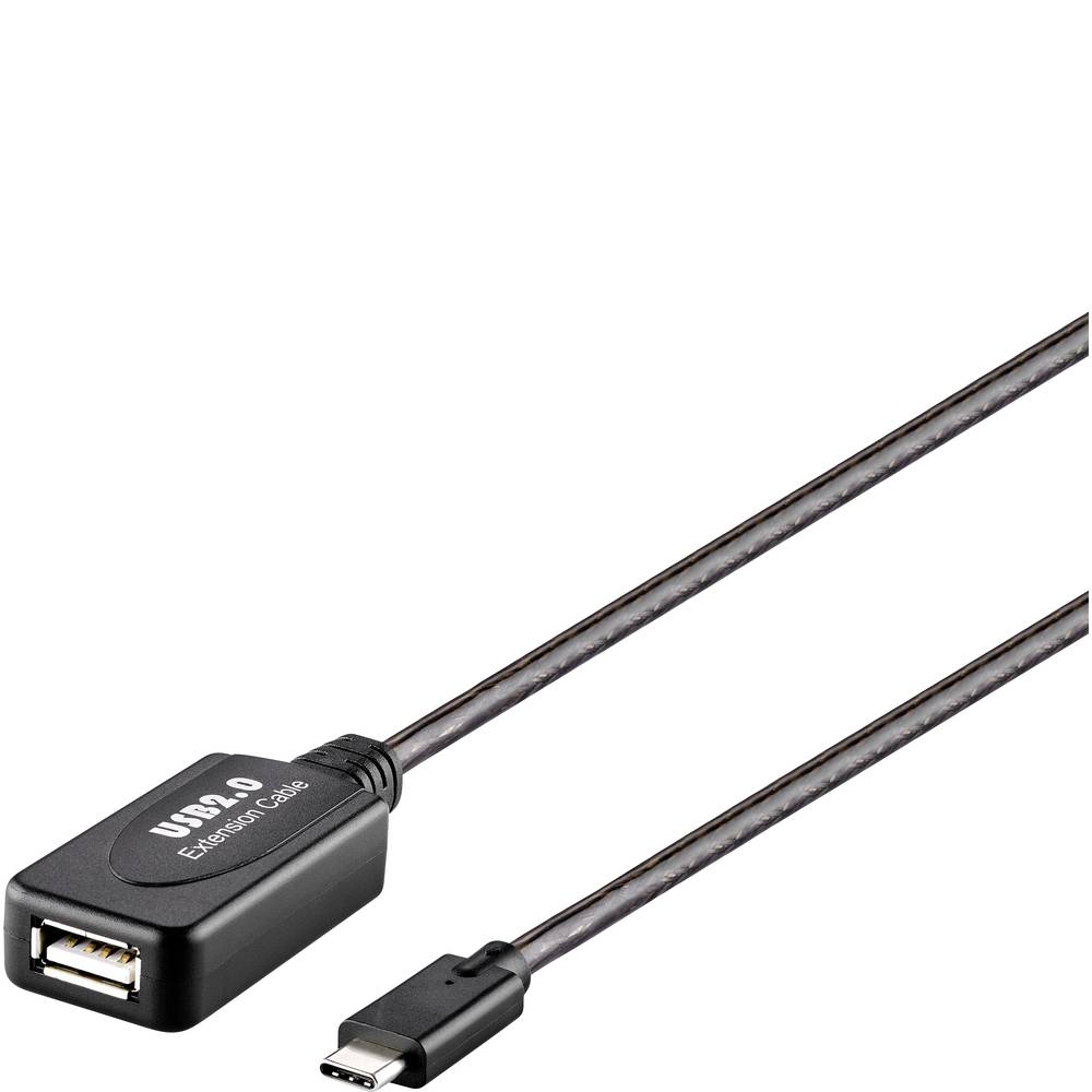 Renkforce USB kabel USB 2.0 USB-C ® zástrčka, USB-A zásuvka 10.00 m černá Aktivní se zesílením signálu, pozlacené kontak