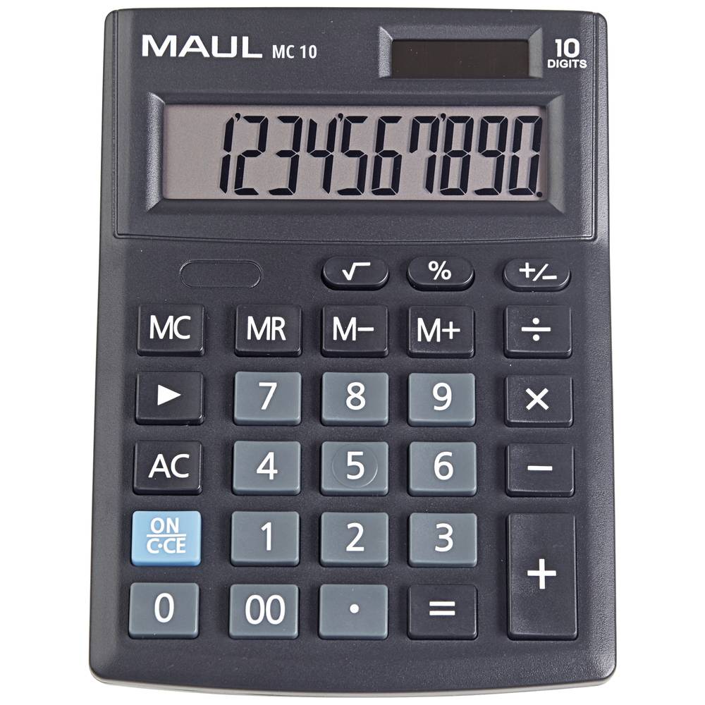 Maul MC 10 stolní kalkulačka černá Displej (počet míst): 10 na baterii, solární napájení (š x v x h) 137 x 31 x 103 mm