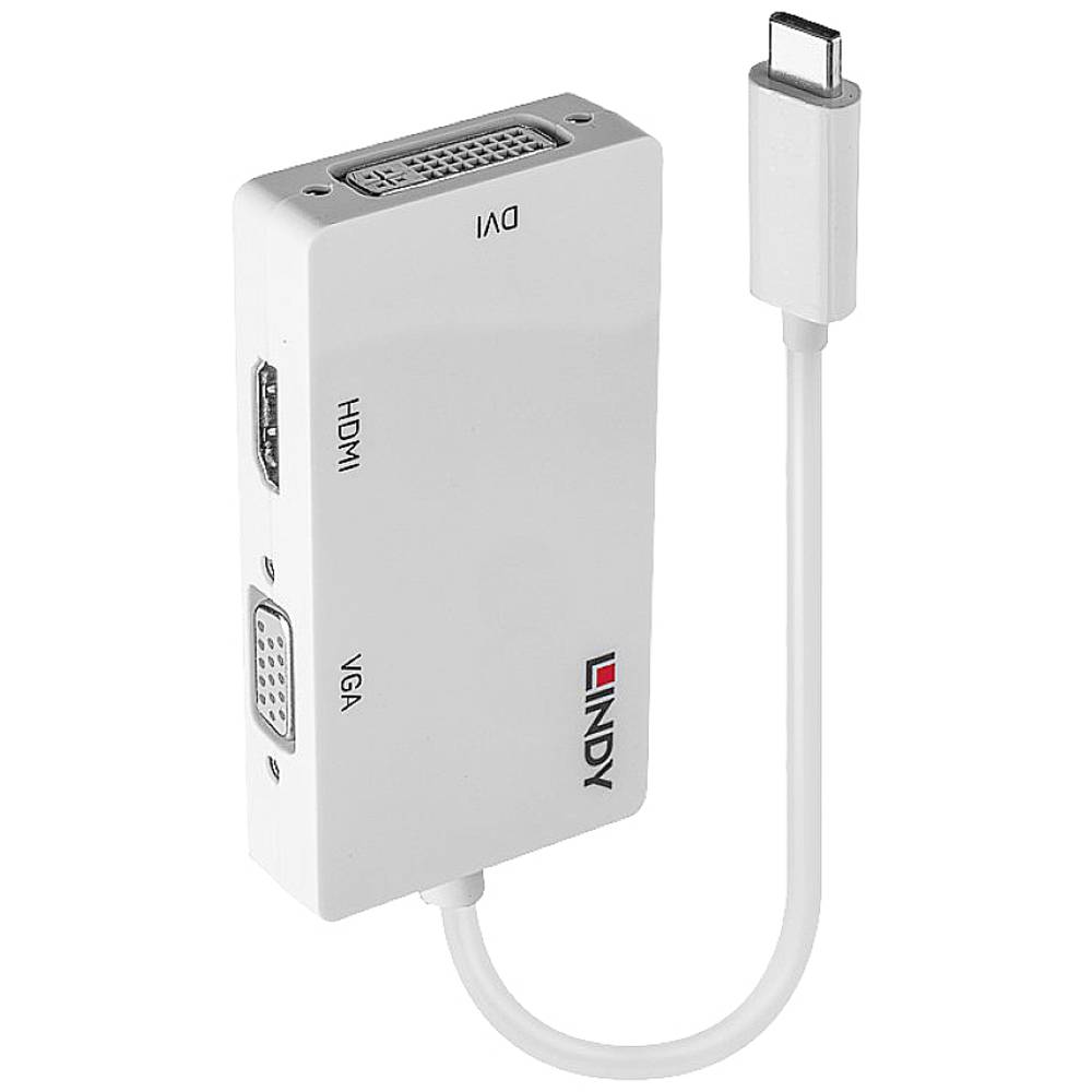 LINDY USB-C®, VGA konvertor [1x USB-C® zástrčka - 1x DVI zásuvka 24+5pólová, HDMI zásuvka, VGA zásuvka] 43273