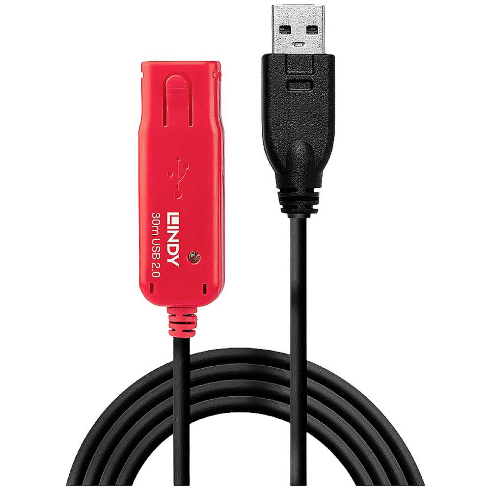 LINDY USB kabel USB 2.0 USB-A zástrčka, USB-A zásuvka 30.00 m černá, červená 42923