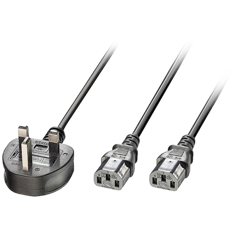 LINDY napájecí Y kabel [1x UK zástrčka - 2x IEC C13 zásuvka 10 A] 2.50 m černá